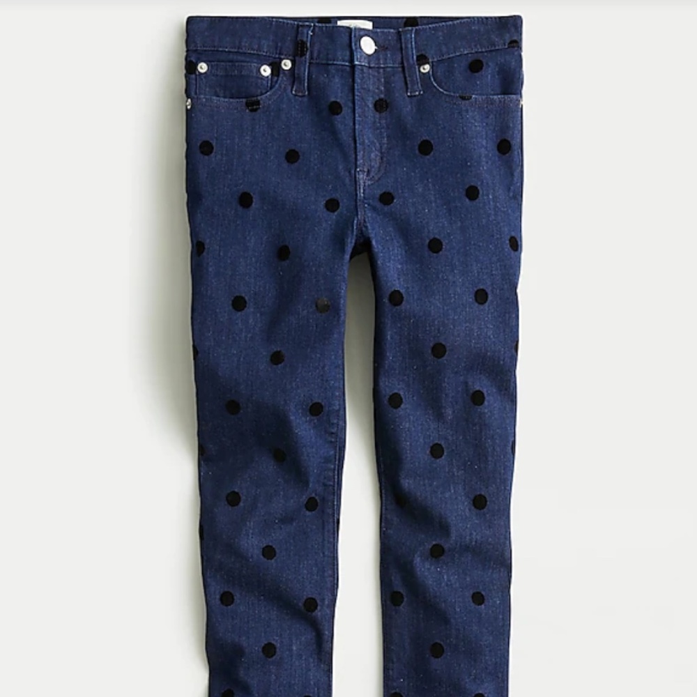 J. Crew | 9" high-rise toothpick jean with velvet dots (Size 27)